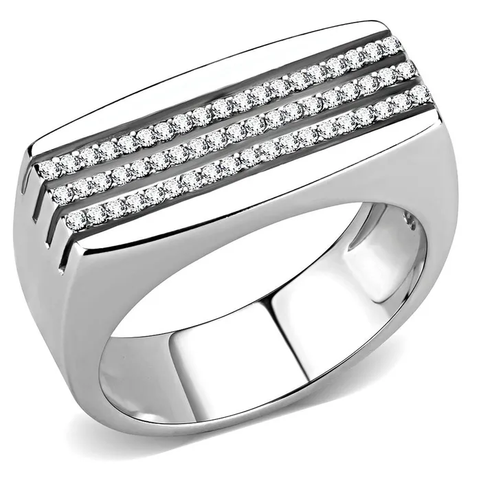 Alamode Rings DA279 High polished no plating Stainless Steel Ring with AAA Grade CZ in Clear