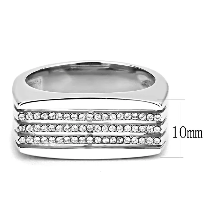 Alamode Rings DA279 High polished no plating Stainless Steel Ring with AAA Grade CZ in Clear