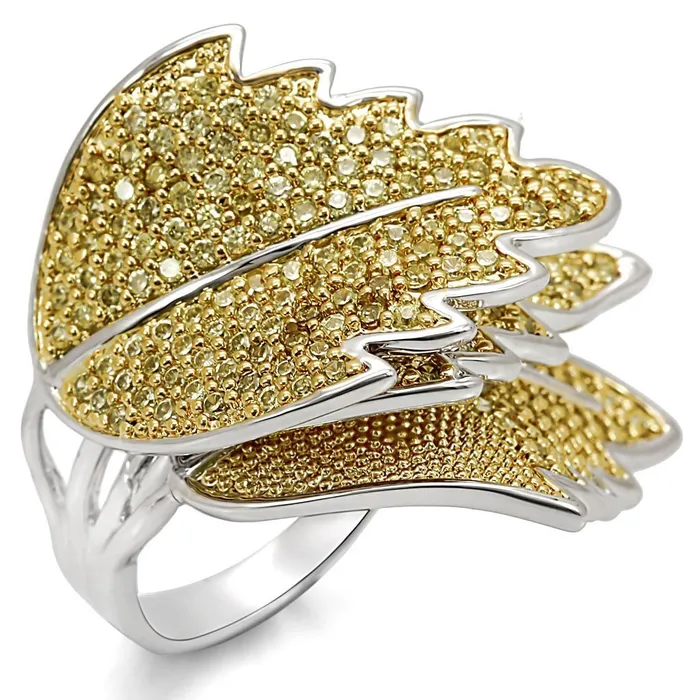Alamode Rings LO1342 Reverse TwoTone Brass Ring with AAA Grade CZ in Apple Green color