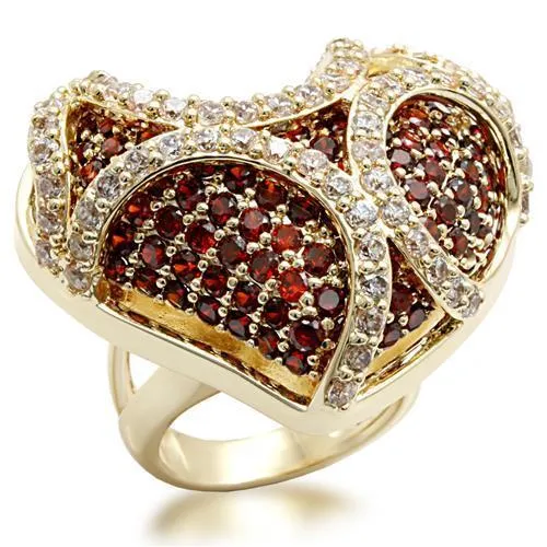 Alamode Rings LO1597 Imitation Gold Brass Ring with AAA Grade CZ in Garnet