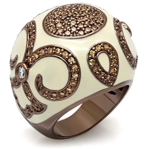 Alamode Rings LO1656 Chocolate Gold Brass Ring with AAA Grade CZ in Champagne