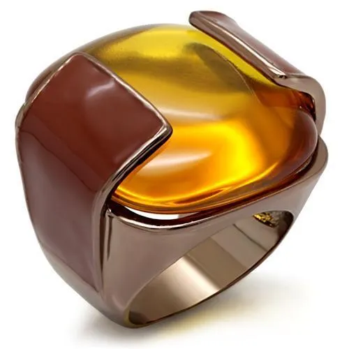 Alamode Rings LO1660 Chocolate Gold Brass Ring with AAA Grade CZ in Topaz