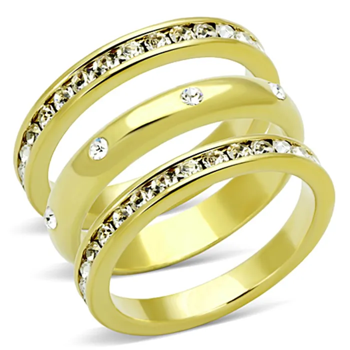 Alamode Rings LO3061 Gold Brass Ring with Top Grade Crystal in Clear