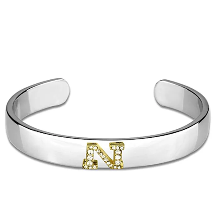 Alamode Rings LO3623 Reverse TwoTone White Metal Bangle with Top Grade Crystal in Clear