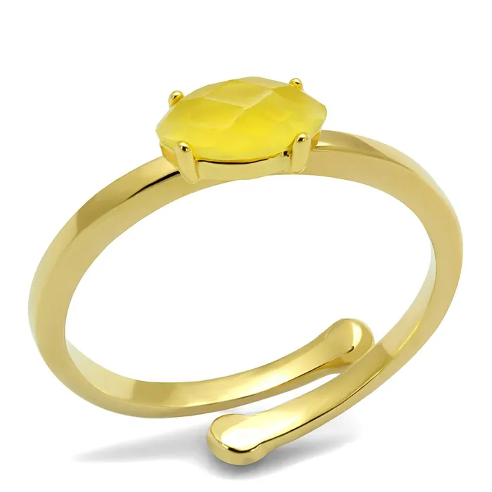 Alamode Rings LO4066 Flash Gold Brass Ring with Synthetic Cat Eye in Topaz