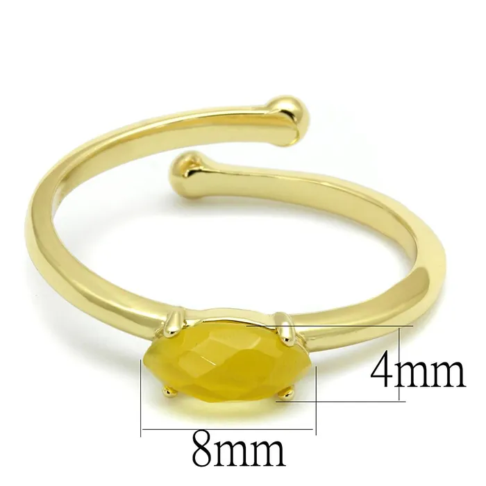 Alamode Rings LO4066 Flash Gold Brass Ring with Synthetic Cat Eye in Topaz
