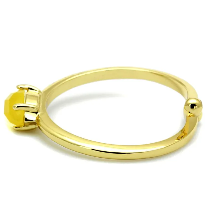 Alamode Rings LO4066 Flash Gold Brass Ring with Synthetic Cat Eye in Topaz