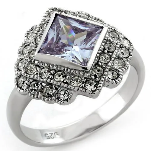 Alamode Rings LOAS1096 Rhodium 925 Sterling Silver Ring with AAA Grade CZ in Light Amethyst