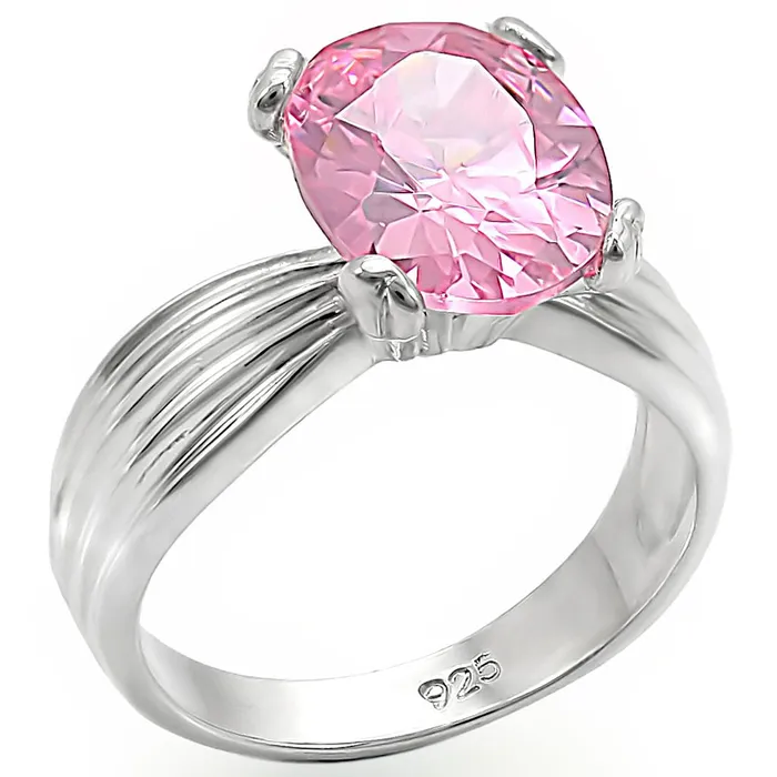 Alamode Rings LOS393 HighPolished 925 Sterling Silver Ring with AAA Grade CZ in Rose