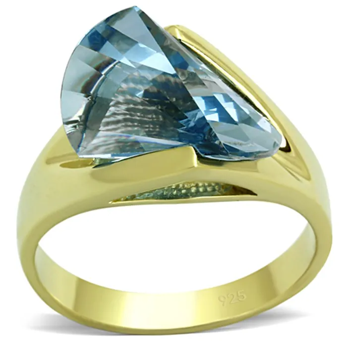 Alamode Rings LOS653 Gold 925 Sterling Silver Ring with Synthetic Spinel in Sea Blue