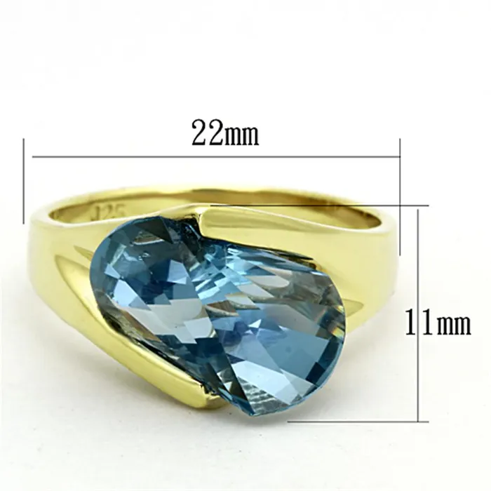 Alamode Rings LOS653 Gold 925 Sterling Silver Ring with Synthetic Spinel in Sea Blue