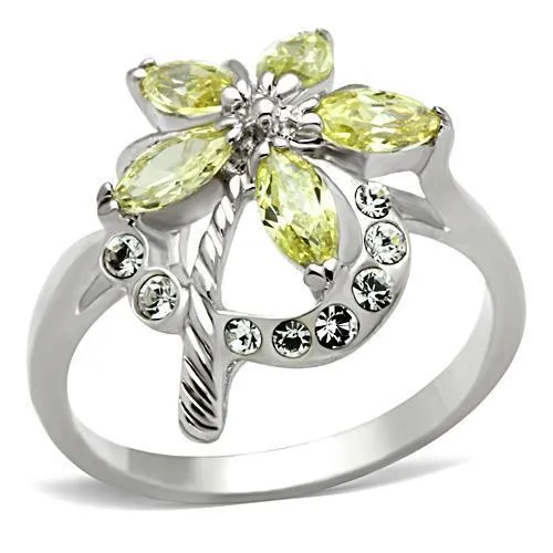 Alamode Rings SS013 Silver 925 Sterling Silver Ring with AAA Grade CZ in Apple Green color