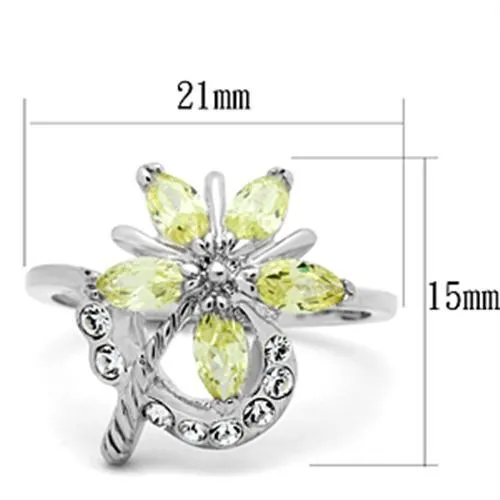 Alamode Rings SS013 Silver 925 Sterling Silver Ring with AAA Grade CZ in Apple Green color