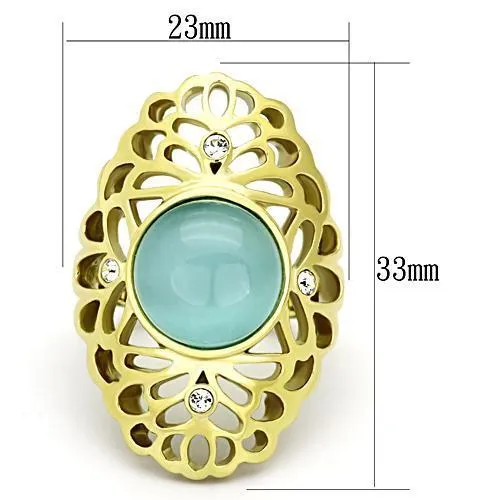 Alamode Rings TK1029 IP GoldIon Plating Stainless Steel Ring with Synthetic Cat Eye in Light Sapphire