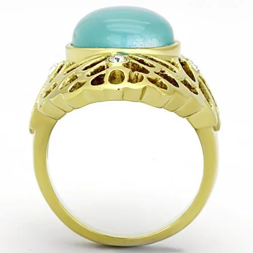 Alamode Rings TK1029 IP GoldIon Plating Stainless Steel Ring with Synthetic Cat Eye in Light Sapphire