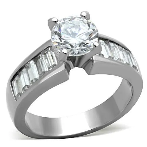 Alamode Rings TK1332 High polished no plating Stainless Steel Ring with AAA Grade CZ in Clear