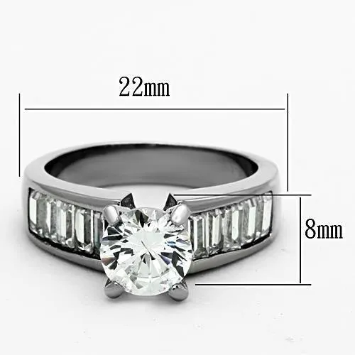 Alamode Rings TK1332 High polished no plating Stainless Steel Ring with AAA Grade CZ in Clear