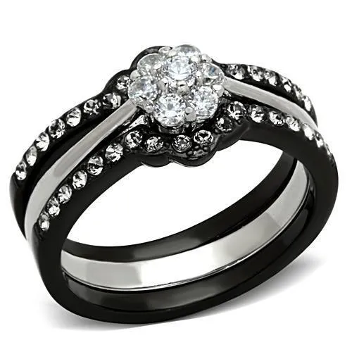 Alamode Rings TK1345 TwoTone IP Black Stainless Steel Ring with AAA Grade CZ in Clear