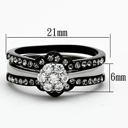 Alamode Rings TK1345 TwoTone IP Black Stainless Steel Ring with AAA Grade CZ in Clear