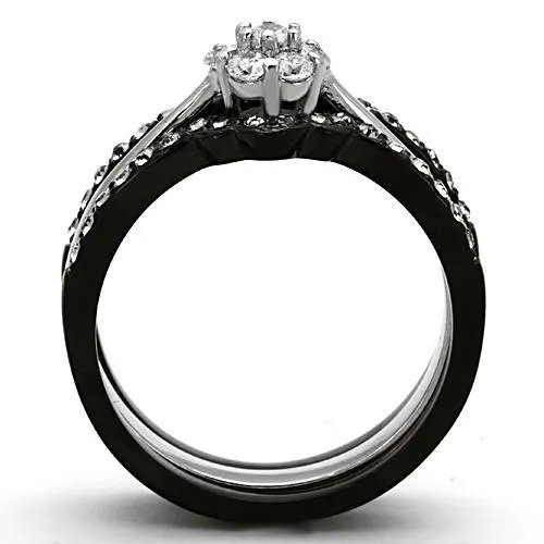 Alamode Rings TK1345 TwoTone IP Black Stainless Steel Ring with AAA Grade CZ in Clear