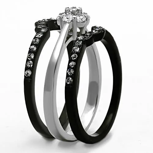 Alamode Rings TK1345 TwoTone IP Black Stainless Steel Ring with AAA Grade CZ in Clear