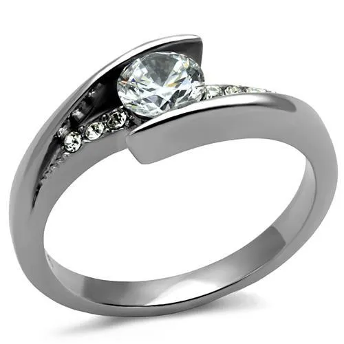 Alamode Rings TK2833 High polished no plating Stainless Steel Ring with AAA Grade CZ in Clear