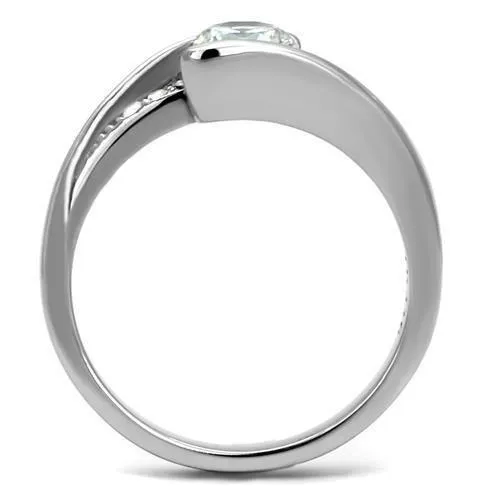 Alamode Rings TK2833 High polished no plating Stainless Steel Ring with AAA Grade CZ in Clear