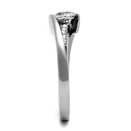 Alamode Rings TK2833 High polished no plating Stainless Steel Ring with AAA Grade CZ in Clear