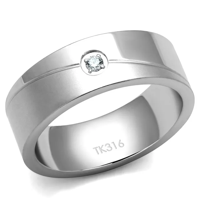 Alamode Rings TK2937 High polished no plating Stainless Steel Ring with AAA Grade CZ in Clear