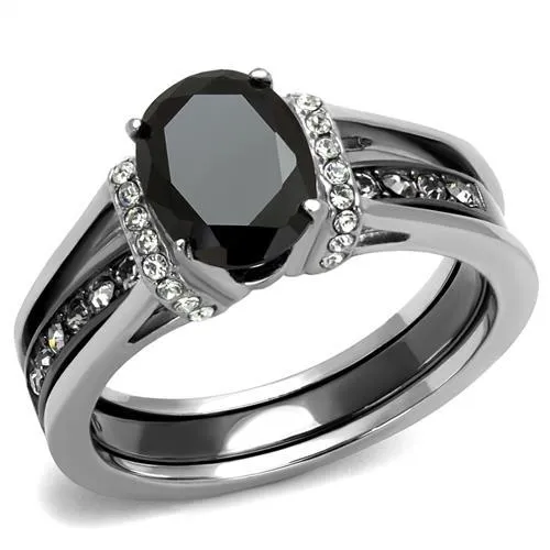 Alamode Rings TK2971 TwoTone IP Black Stainless Steel Ring with Synthetic Synthetic Glass in Jet