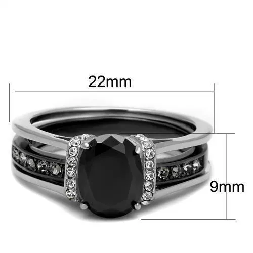 Alamode Rings TK2971 TwoTone IP Black Stainless Steel Ring with Synthetic Synthetic Glass in Jet