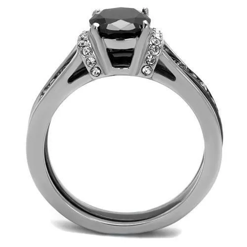 Alamode Rings TK2971 TwoTone IP Black Stainless Steel Ring with Synthetic Synthetic Glass in Jet