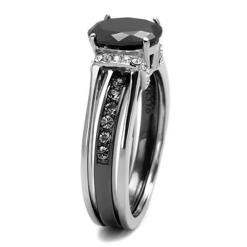 Alamode Rings TK2971 TwoTone IP Black Stainless Steel Ring with Synthetic Synthetic Glass in Jet