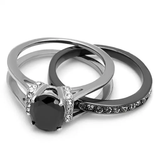 Alamode Rings TK2971 TwoTone IP Black Stainless Steel Ring with Synthetic Synthetic Glass in Jet