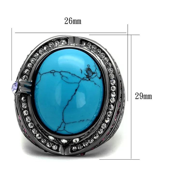 Alamode Rings TK2983 IP Light Black IP Gun Stainless Steel Ring with Synthetic Turquoise in Sea Blue