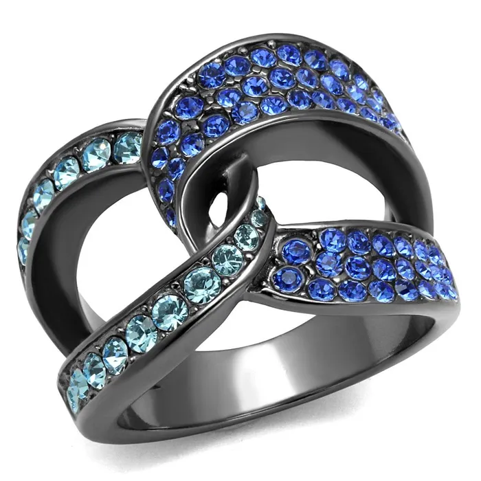 Alamode Rings TK2994 IP Light Black IP Gun Stainless Steel Ring with Top Grade Crystal in Multi Color
