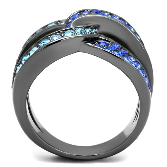Alamode Rings TK2994 IP Light Black IP Gun Stainless Steel Ring with Top Grade Crystal in Multi Color