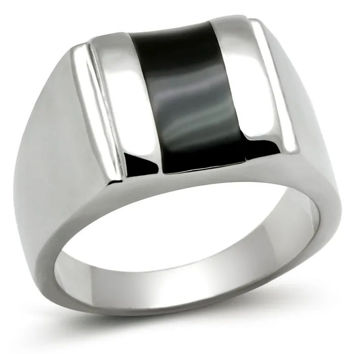 Alamode Rings TK326 High polished no plating Stainless Steel Ring with Epoxy in Jet