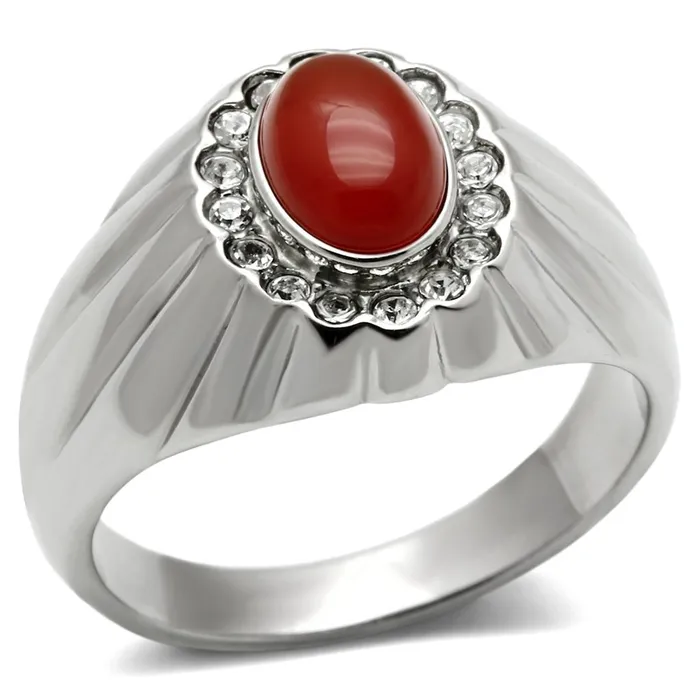 Alamode Rings TK372 High polished no plating Stainless Steel Ring with SemiPrecious Onyx in Siam