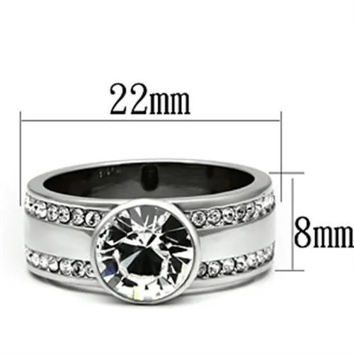 Alamode Rings TK646 High polished no plating Stainless Steel Ring with Top Grade Crystal in Clear