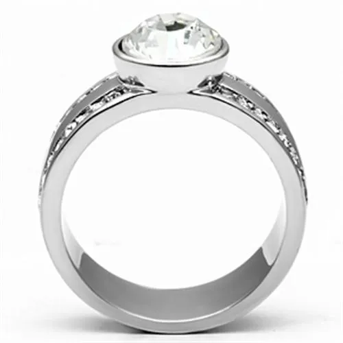 Alamode Rings TK646 High polished no plating Stainless Steel Ring with Top Grade Crystal in Clear