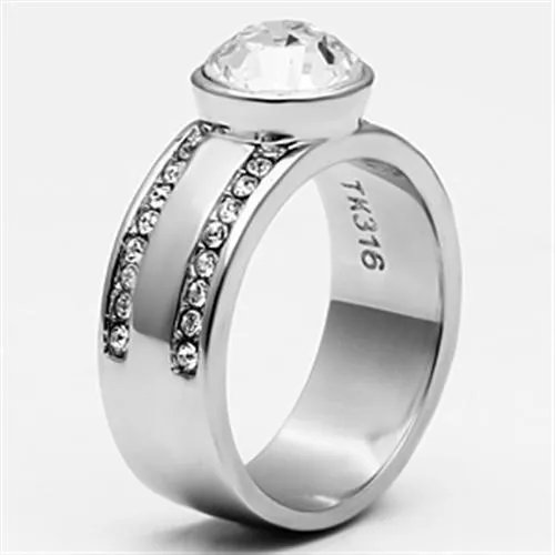 Alamode Rings TK646 High polished no plating Stainless Steel Ring with Top Grade Crystal in Clear