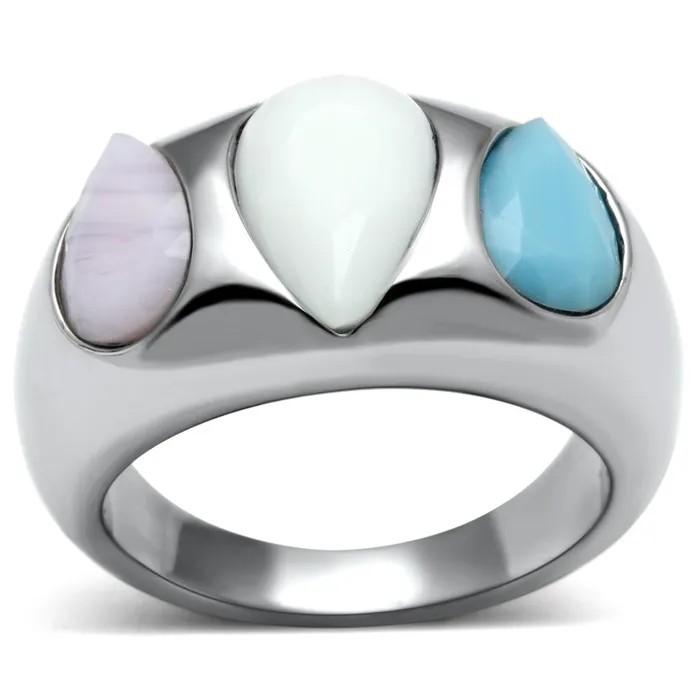 Alamode Rings TK690 High polished no plating Stainless Steel Ring with Synthetic Synthetic Glass in Multi Color
