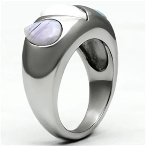 Alamode Rings TK690 High polished no plating Stainless Steel Ring with Synthetic Synthetic Glass in Multi Color