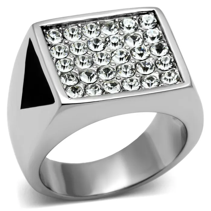 Alamode Rings TK707 High polished no plating Stainless Steel Ring with Top Grade Crystal in Clear