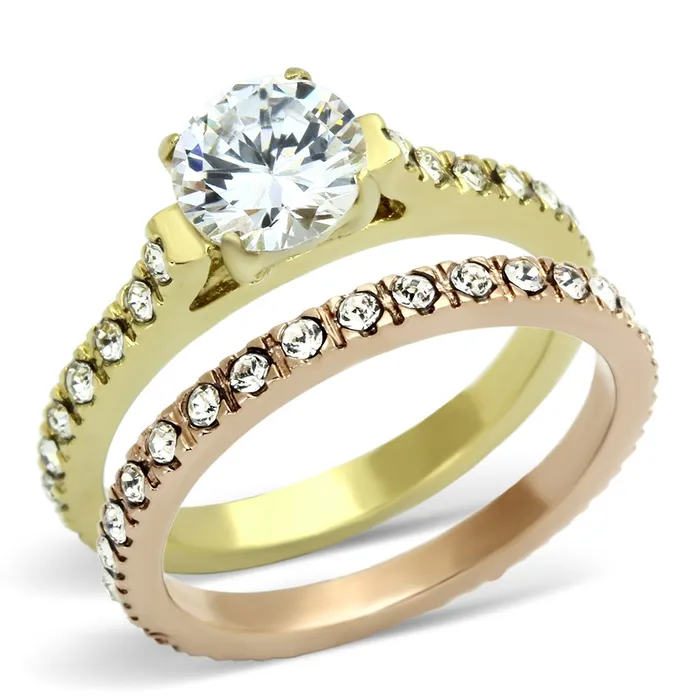 Alamode Rings TK968 IP Gold IP Rose Gold Ion Plating Stainless Steel Ring with AAA Grade CZ in Clear