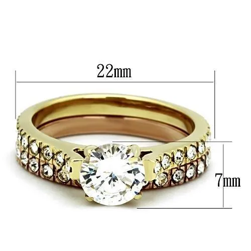 Alamode Rings TK968 IP Gold IP Rose Gold Ion Plating Stainless Steel Ring with AAA Grade CZ in Clear