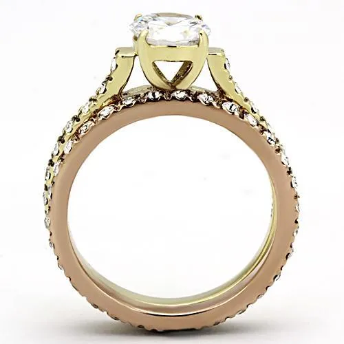 Alamode Rings TK968 IP Gold IP Rose Gold Ion Plating Stainless Steel Ring with AAA Grade CZ in Clear