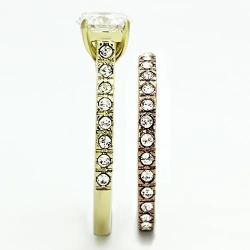 Alamode Rings TK968 IP Gold IP Rose Gold Ion Plating Stainless Steel Ring with AAA Grade CZ in Clear