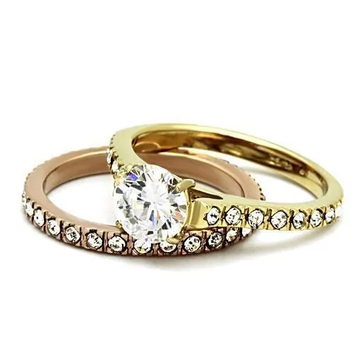 Alamode Rings TK968 IP Gold IP Rose Gold Ion Plating Stainless Steel Ring with AAA Grade CZ in Clear